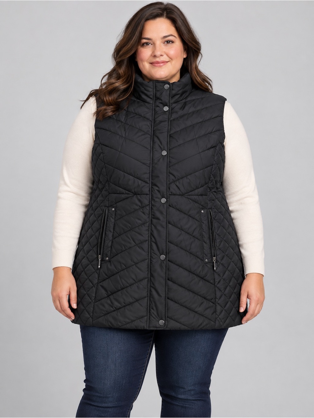 Weatherproof Black Quilted Puffer Vest 3X Plus Size Zip & Snap Front